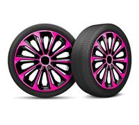 Moltico Tapacubos - Set de 4 Universale de Tapacubos - Tapacubos para Todas Ruedas de Acero - Anillo de Seguridad Ajustable - 15 Pulgada - Rosa-Negro