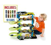 MOLTO Aparcamiento infantil de 4 pisos con accesorios, aparcamiento de juguete, autopista de juguete, incluye 10 coches de juguete, juguetes para niños + 3 años, coches de garaje
