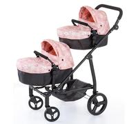MOLTO - Cochecito Gemelar para Muñecas, Carrito Doble Plegable con Capazos Convertibles, Ruedas 360° y Manillar Ajustable, para Muñecos de hasta 46 cm, +3 Años