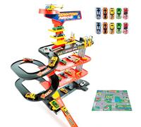 MOLTO | Parking de Juguete Downtown 4 Plantas + 10 Coches + Tapiz de Juego - Estación de Servicio, Elevador, Lavadero - Parking Infantil con Rampa de Alta Velocidad