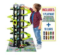 MOLTO | Parking Infantil de 7 Plantas Verde + 10 Coches + Tapiz de Juego con Accesorios, Parking Coches Juguete, Pista de Coches de Juguete, Juguetes Niños + 3 Años, Garaje Coches
