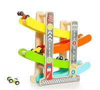 MOLTO | Pistas de Madera con Rampas Molto | con 4 Coches | Juguetes Sensoriales para Bebes | Juguetes Educativos para Niños | 24 Meses