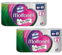 Moltonel Lotus - Papel higiénico (3 capas, 6 rollos (12 rollos sin tubo = 24 rollos estándar)