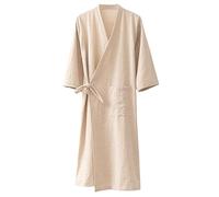 MOLUCI Albornoz de Algodón y Lino para Hombre y Mujer Estilo Japonés Absorbente de Secado Rápido Kimono Yukata Sauna,Hemp,L