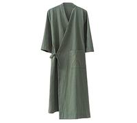 MOLUCI Albornoz de Algodón y Lino para Hombre y Mujer Estilo Japonés Absorbente de Secado Rápido Kimono Yukata Sauna,Verde,M