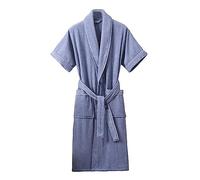 MOLUCI Albornoz de manga corta para mujer y hombre, 100 % algodón, con cinturón, para spa, hotel, azul Gray, L