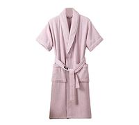 MOLUCI Albornoz de manga corta para mujer y hombre, 100 % algodón, con cinturón, para spa, hotel, Rosa Púrpura, Large