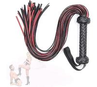 MOLUCI Látigo de Cuero PU Rojo y Negro para Caballos - Látigo de Cuero exótico, Rojo y Negro