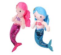 MOLUCKFU 2 Peluches de Sirena para Niñas, Almohadas Decorativas Infantiles de Peluche de Sirena Pequeña, Muñecas de Dibujos Animados 30 Cm Azul y Rojo, Juguetes Suaves para Habitación