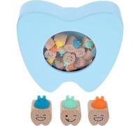 MOLUCKFU Caja para Dientes de Leche de Madera Tapón Forma de Diente Organizador de Recuerdos para Bebés y Color Azul Estuche para Guardar y Conservar Memorias