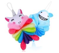 MOLUCKFU Esponjas de Baño Infantiles Dibujos Animados 2 Unidades Rosa Unicornio y Azul Tiburón Esponja Exfoliante Suave para Ducha y Baño Cuidado Corporal Uso Diario Niños