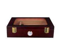 MOLUCKFU Humidor de Madera Marrón con Humidificador Integrado y Higrómetro, Caja de Almacenamiento con Tapa de Vidrio para Viaje y Control Preciso de Humedad