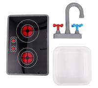 MOLUCKFU Juego de Cocina para 3 Piezas con Estufa de Inducción Electrónica, Fregadero Cuadrado y Grifo con Luz y Sonido Realistas, Juguete de Cocina Infantil de Plástico Duradero para