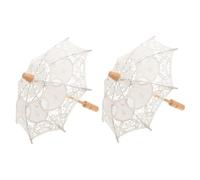 MOLUCKFU Paraguas de Encaje para Novia 2 Unidades Sombrilla Decorativa de Algodón Bordada Color Marfil Diámetro 15 CM Accesorio para Fotos de Boda Vintage y Elegante