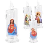MOLUCKFU Velas LED de Jesús sin Llama con Base, Pack 4 Unidades, Luz Cálida Electrónica, Velas Reutilizables para Decoración Navideña, Misa y Festividades Religiosas