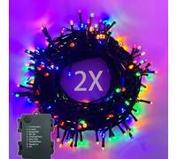 MOLVCE Guirnalda Luces Pilas Luces LED 8 Modo Impermeable Temporizador para Exterior o Interiores Cadena Decoración 10m 100LEDs, 2 Pack, Decorativas para Navidad, Halloween, Boda, Color