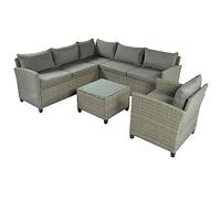 MOLVUS Juego de Muebles para Patio, 5 Piezas, Juegos de conversación para Patio al Aire Libre, sofá seccional de Mimbre, Silla para terraza de Porche con Cojines otomanos y Silla Individual