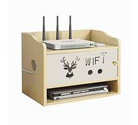 MOLVUS Scatola Portaoggetti per Router Wi-Fi Wireless In Legno Naturale Ecologico, Scatola Di Copertura per Staffa Set-Top Box per Casa E Ufficio A Parete Scatola(Color:B)