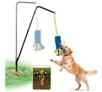 Molvyan Poste de resorte resistente para perros con anclaje de tierra atornillado y giro de 360°, altura ajustable de 30 a 49 pulgadas, sistema de juguete duradero para exteriores con cuerda elástica