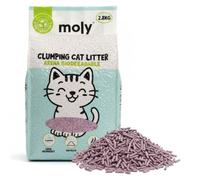 MOLY Arena para Gatos Ecologica de Maíz y Bambú Aroma Lavanda 2,8 KG / 3,7 L | Arena Eco Aglomerante Tipo Tofu | Control Natural de Olores | Lecho Vegetal Biodegradable y Absorbente
