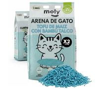 MOLY x2 Arena de Gatos Tofu de Maiz y Bambu 5,6 KG 7,4 L | Arena Biodegradable y Aglomerante Alta Absorcion con Aroma de Talco | Control Total de Olores | Sin Polvo | Lecho Mineral