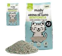 MOLY x2 Arena para Gatos Bentonita Lavanda y Talco Biodegradable 5,6 KG 7,4 L | Arena Ecologica Vegetal de Bambu y Maiz Aglomerante | Alta Absorción Sin Polvo | Natural Compostable | Control Olor