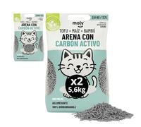 MOLY x2 Arena para Gatos Carbón Activo Biodegradable 5,6 KG 7,4 L | Arena Ecológica Vegetal de Bambú y Maíz Aglomerante | Alta Absorción y Bajo Polvo | Lecho Natural Compostable | Control de Olores