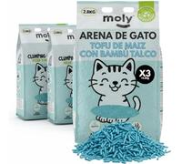 MOLY x3 Arena de Gatos Tofu de Maiz y Bambu 8,4 KG 11,1 L | Arena Biodegradable y Aglomerante Alta Absorcion con Aroma de Talco | Control Total de Olores | Sin Polvo | Lecho Mineral