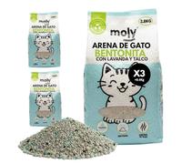 MOLY x3 Arena para Gatos Bentonita Lavanda y Talco Biodegradable 8,4 KG 11,1 L | Arena Ecologica Vegetal de Bambu y Maiz Aglomerante | Alta Absorción Sin Polvo | Natural Compostable | Control Olor