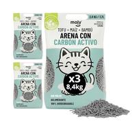 MOLY x3 Arena para Gatos Carbón Activo Biodegradable 8,4 KG 11,1 L | Arena Ecológica Vegetal de Bambú y Maíz Aglomerante | Alta Absorción y Bajo Polvo | Lecho Natural Compostable | Control de Olores