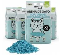 MOLY x4 Arena de Gatos Tofu de Maiz y Bambu 11,2 KG 14,8 L | Arena Biodegradable y Aglomerante Alta Absorcion con Aroma de Talco | Control Total de Olores | Sin Polvo | Lecho Mineral