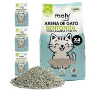 MOLY x4 Arena para Gatos Bentonita Lavanda y Talco Biodegradable 11,2 KG 15 L | Arena Ecologica Vegetal de Bambu y Maiz Aglomerante | Alta Absorción Sin Polvo | Natural Compostable | Control Olor