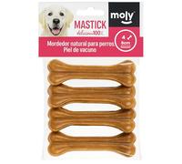Moly x4 Hueso Prensado de 8 cm para Perros de Piel de Vacuno | Snack Natural para Fortalecer Dientes | Mordedor Natural y Saludable para Mascotas