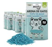 MOLY x6 Arena de Gatos Tofu de Maiz y Bambu 16,8 KG 22,2 L | Arena Biodegradable y Aglomerante Alta Absorcion con Aroma de Talco | Control Total de Olores | Sin Polvo | Lecho Mineral
