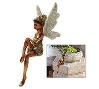 Molyorch Estatua de Hada Sentada Jardín, Figura Hada Alas Sentada, Hadas Duendes Decoracion, para Escultura Decoración Hogar, Adorno Personaje Jardín (Marrón)