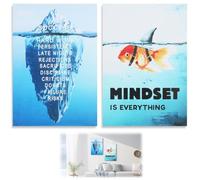 Molythrix Goldfish Shark Cartel Vintage Con Texto"Mindset Is Everything" | Conjunto de 2 lienzos decorativos modernos sin marco 20×30 cm incluye cinta adhesiva doble cara nano