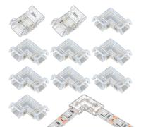 MOLZINY 10 Piezas COB 2 Pin 8mm Conector Kit Conectores Tiras LED de 2 Pines y 8 mm de Ancho, 8 Piezas Conectores en L y 2 Piezas Conector Directo, Transparente, Sin Soldadura