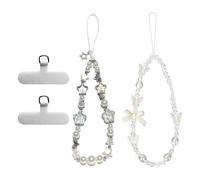 MOLZINY 2 Piezas Colgante para Movil con Cuentas Cordón para Movil de Perlas de Acrílico Cadena para Teléfono Móvil,Cuerda para Movil Cristal de Lazo y Perla Cordón de Muñeca Llavero Anti-pérdida