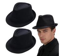 MOLZINY 2 Piezas Sombreros Elegantes de Fedora Trilby, Sombrero Unisex clásico de Panamá, Gorra de Jazz, Gorra de gángster, ala Corta, para Adultos, para Viajes, Playa, Fiestas al Aire Libre