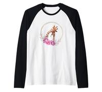 Mom and Baby Giraffe For Safari Animal Lover Floral Circle Camiseta Manga Raglan