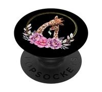 Mom and Baby Giraffe For Safari Animal Lover Floral Circle PopSockets PopGrip Adhesivo