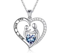 Mom Birthstone Necklaces Gifts, Sterling Heart Pendant Birthstone Necklace Jewelry for Mom, Sterling, Created Alexandrite