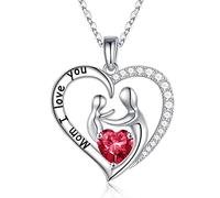 Mom Birthstone Necklaces Gifts, Sterling Heart Pendant Birthstone Necklace Jewelry for Mom, Sterling, Created Ruby