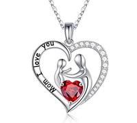 Mom Birthstone Necklaces Gifts, Sterling Heart Pendant Birthstone Necklace Jewelry for Mom, Sterling, Garnet