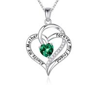 Mom Gifts Mom Birthstone Necklaces, Sterling Heart Pendant Birthstone Necklace for Mom, Sterling, Created Emerald