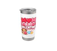 Mom Is My Valentine Cute Puppy Heart Día de San Valentín Vaso térmico de acero inoxidable de doble pared