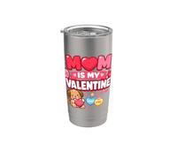 Mom Is My Valentine Cute Puppy Heart Día de San Valentín Vaso térmico de acero inoxidable de doble pared