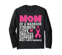 Mom of a Warrior Breast Cancer Awareness Support Gifts Women Manga Larga