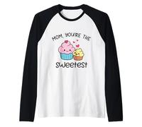 Mom You'Re The Sweetest Cute Kawaii Cupcake Madre Diseño Camiseta Manga Raglan