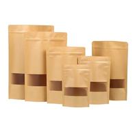 MOMAHUA 100P Bolsas de Kraft con Ventana y Cierre Hermético,9 * 14+3cm Bolsas de Papel Resellables para Café, Frutos Secos, Snacks y Té - 6 Tamaños,Base Ancha y Superficie para Escribir